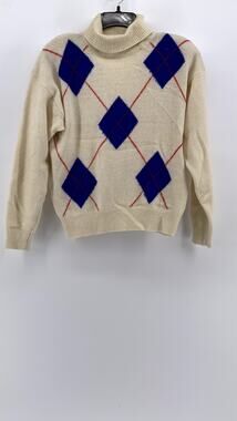 RAFAELLA Women's Vintage Off-White Diamond Print Lambswool Padded Sweater SZ M